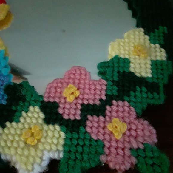 Embroidered Mirror - Parrot and Flower Design - Picture 4 of 5